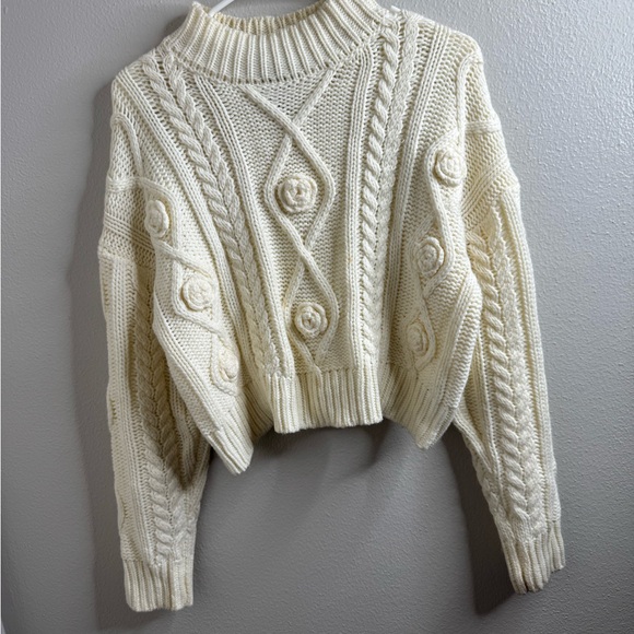 Forever 21 Sweaters - Forever 21 Cream Cable-Knit Mock Neck Cropped Sweater